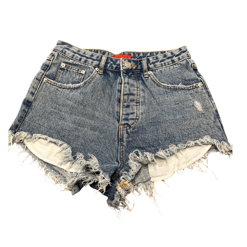 Signature 8 Denim Shorts Women's Medium Blue Distressed Frayed Hem‎ Casual